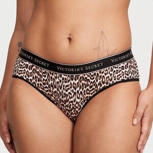 Victoria's Secret Logo Cotton Hiphugger Panty Leopard Print Large NEW